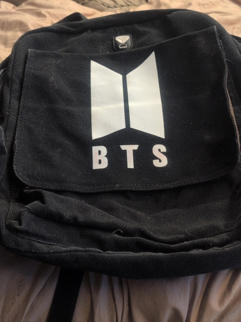 Black Kids Backpack with White BTS Logo